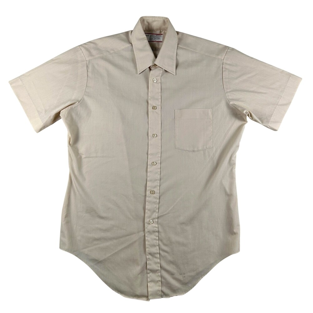 Vintage Sears Dress Shirt Mens 15.5 Beige Perma Prest Wrinkle Resistant 80s Slim